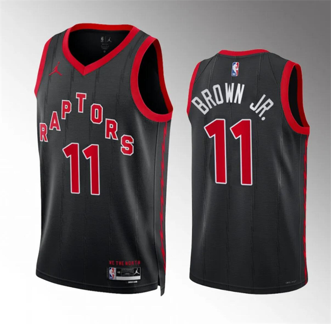 Men's Toronto Raptors #11 Bruce Brown Jr Black Statement Edition Stitched Basketball Jersey